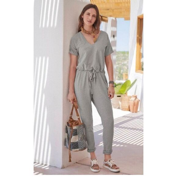 Sundance Catalog Alessia Jumpsuit Graphite Gray ShortSleeve Waist Tie Size Small - Picture 1 of 4